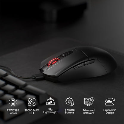 Redragon M995 Wired Gaming Mouse, 26000 DPI, 6 Programmable Buttons, RGB Backlit, Black for pro gaming