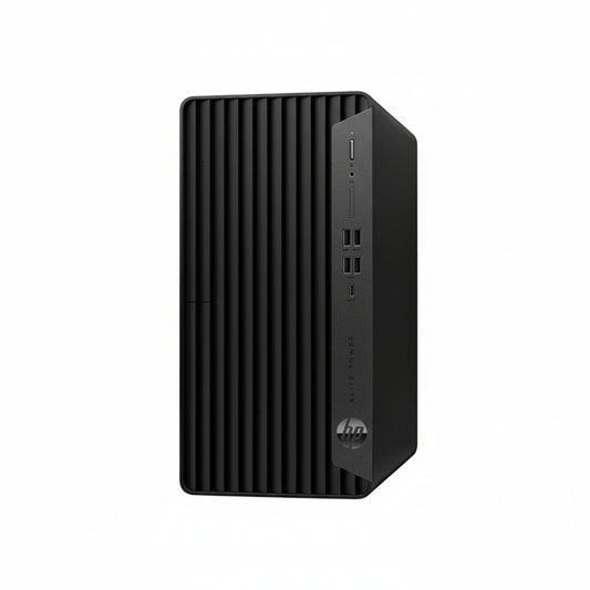 HP Elite Tower 800 G9 Desktop PC front view showing mesh panel and ports.

