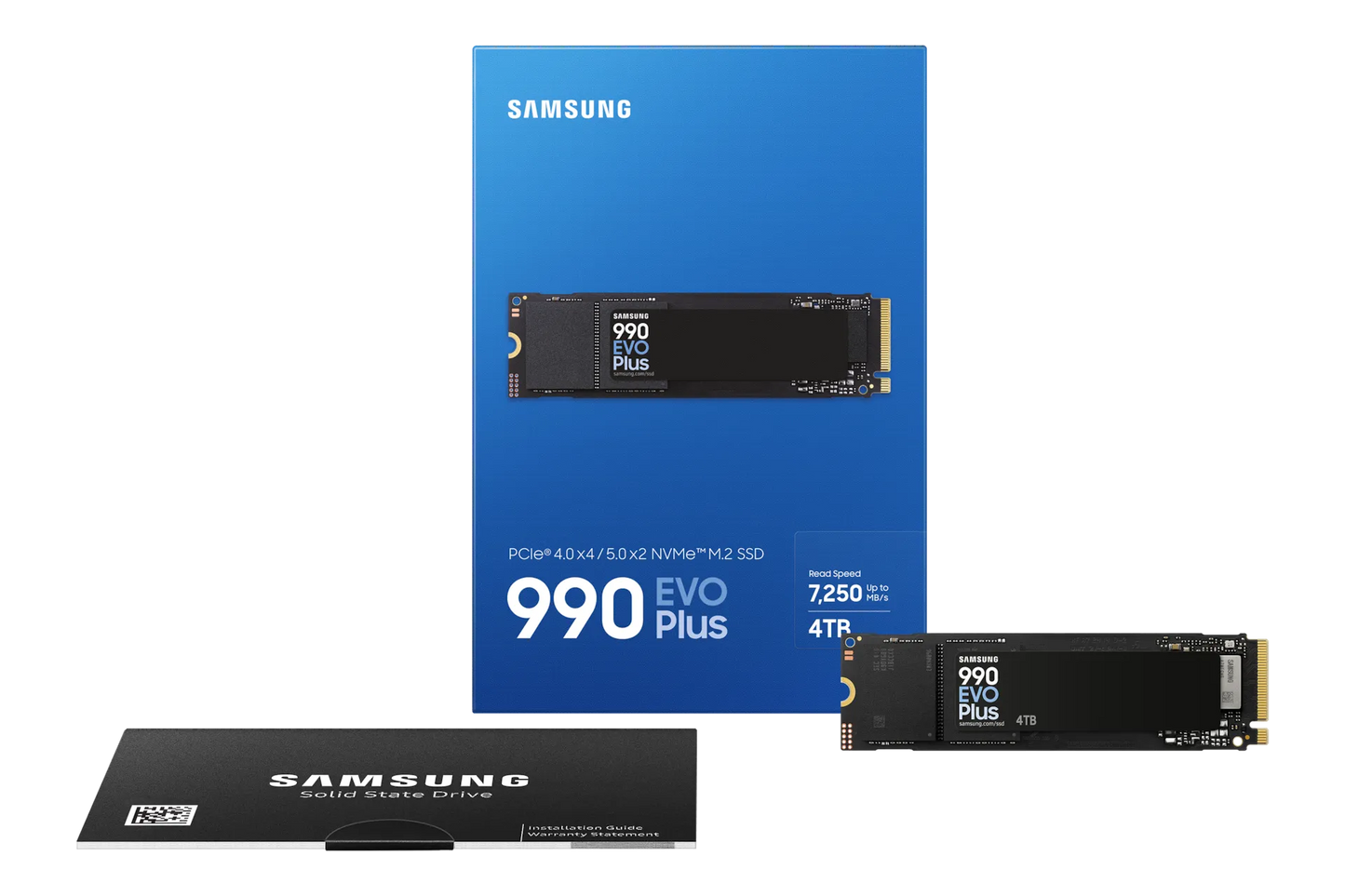 SAMSUNG MZ-V9S4T0BW 990 EVO Plus 4TB NVMe SSD - Read Speed up to 7250 MB/s; Write Speed to up 6300 MB/s; Random Read up to 1 050