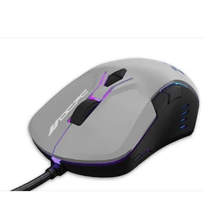 OCPC MR11 Wired Gaming Mouse – Creamy Grey with RGB Breathing Light, 7200 DPI, 7D Ergonomic Design for gamers.