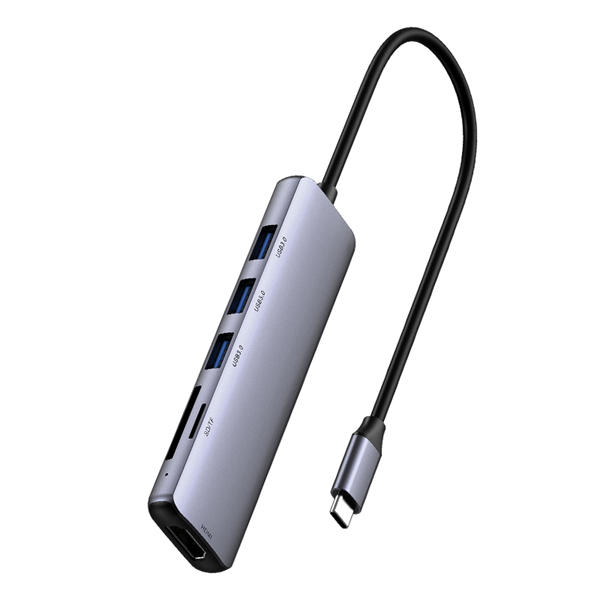 Netac WF14 Type-C Hub with USB 3.0 x3, HDMI, SD/microSD 2.0 – 5-in-1 Adapter, Gray (NT08WF14-30GR) showing ports