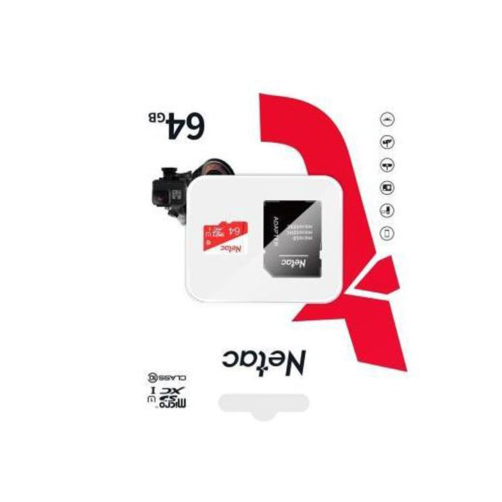 Netac 64GB microSD Card Class 10 with SD Adapter – High-Speed Memory for Phones, Cameras, and More, Netac packaging