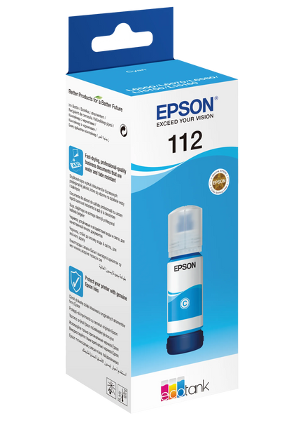Epson 112 EcoTank Pigment Cyan ink bottle (70 ml).  6000 pages @ 5% coverage