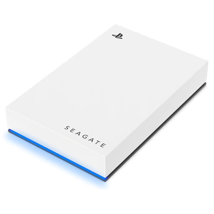 Seagate Game Drive for PS4/PS5 – 2 TB Portable External HDD, White with Blue LED enhances your gaming storage experience.