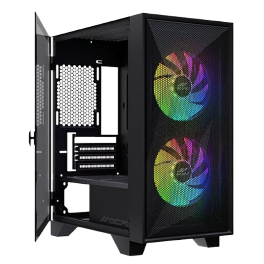 OCPC Mid-Tower Case - Stylish Black Steel and Tempered Glass Design, OCCASAATXBK - No PSU Included, perfect for gamers.