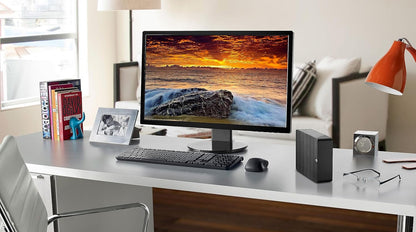 Seagate Expansion 22TB External Hard Drive – USB 3.0, Desktop HDD with Rescue Services, STKP22000400 on desk beside monitor