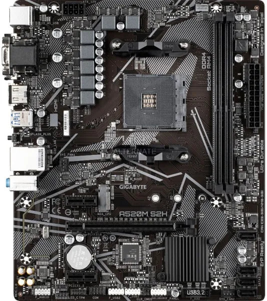 GIGABYTE Motherboard AMD A520M-S2H  for 3rd/4th/5th Generation AMD Ryzen™ processors; 2x Dual DDR4; 1x M2; HDMI; DVI; VGA.