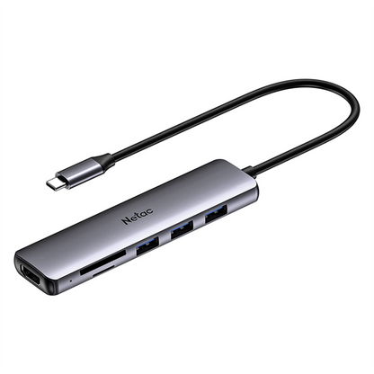 Netac WF14 Type-C Hub with USB 3.0 x3, HDMI, SD/microSD 2.0 – 5-in-1 Adapter, Gray (NT08WF14-30GR) gray hub with cable