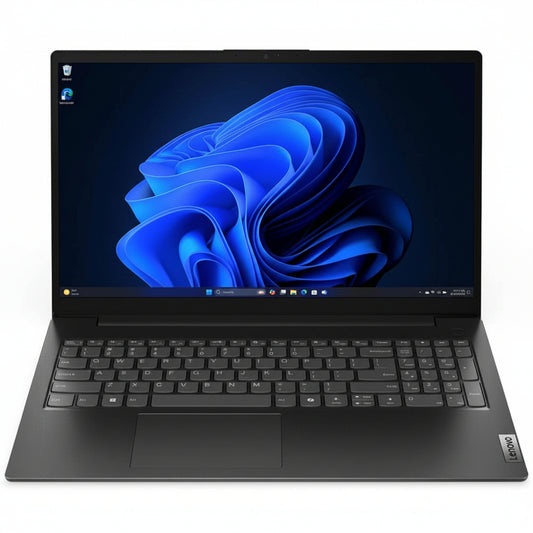 Closed view of the Lenovo V15 G5 IRL laptop in Business Black color.

