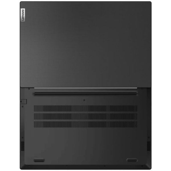 The laptop viewed from the rear, showing ventilation grilles and hinge design.

