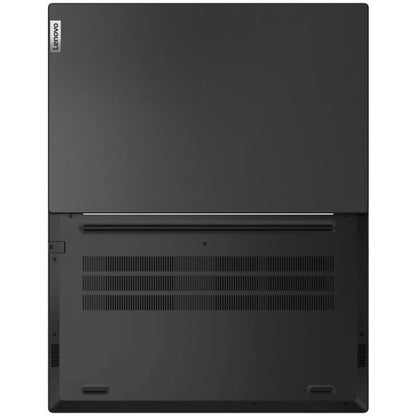 The laptop viewed from the rear, showing ventilation grilles and hinge design.

