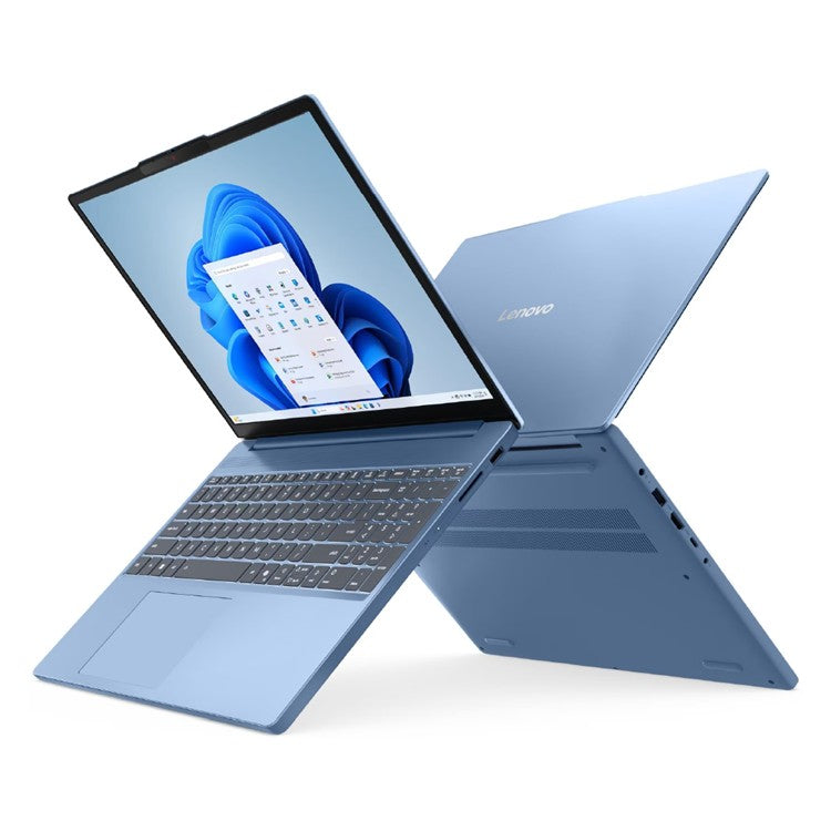 Lenovo IdeaPad Slim 3 15IRH10 laptop open front and rear view in Luna Grey