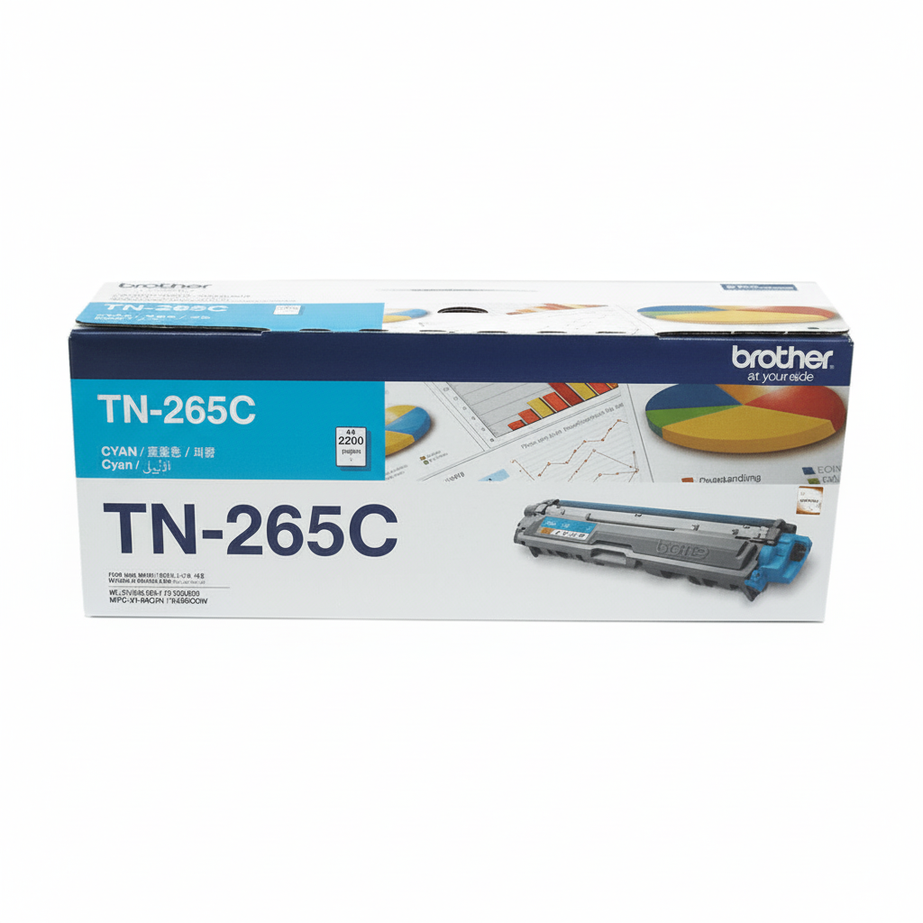 Brother TN-265C cyan toner cartridge front view.

