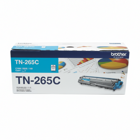 Brother TN-265C cyan toner cartridge front view.

