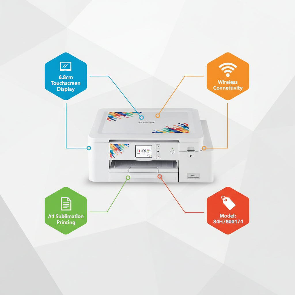 Printer with front cover open showing ink slots.

