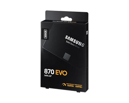 Samsung 870 EVO 500GB 2.5" SATA III SSD – High-Performance Solid State Drive in sleek packaging for reliable storage upgrade.