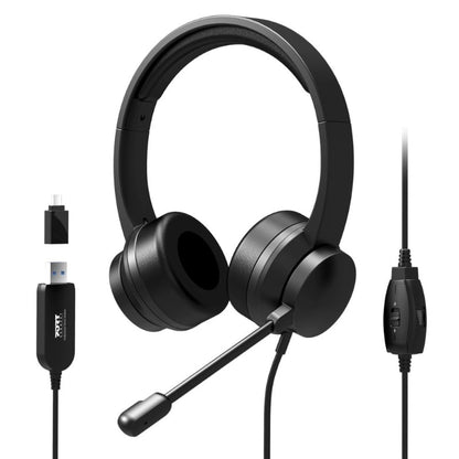 Port Black Comfortable Office Stereo USB Headset