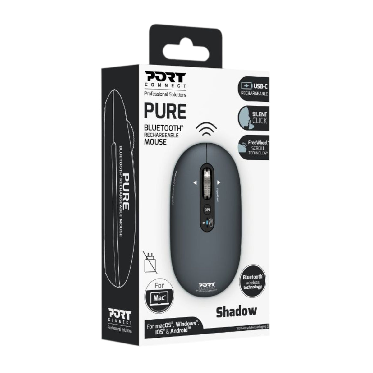 Port Connect PURE MAC Rechargeable Wireless and Bluetooth Mouse - Shadow