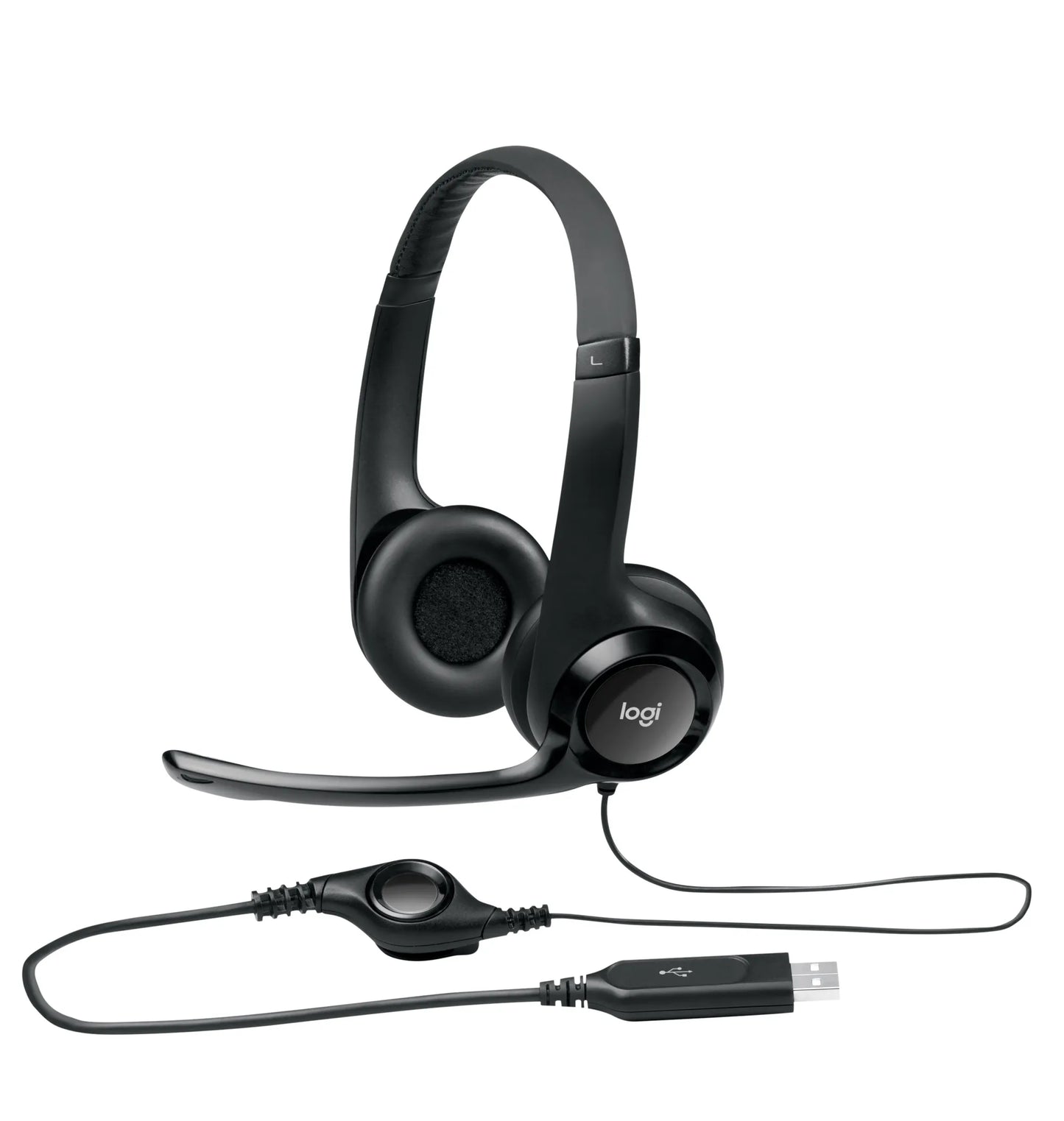981-000406 - Logitech Headset H390 Black USB Stereo Internet headset adjustable headband Noise cancelling rotating microphone