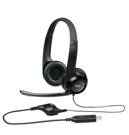 981-000406 - Logitech Headset H390 Black USB Stereo Internet headset adjustable headband Noise cancelling rotating microphone