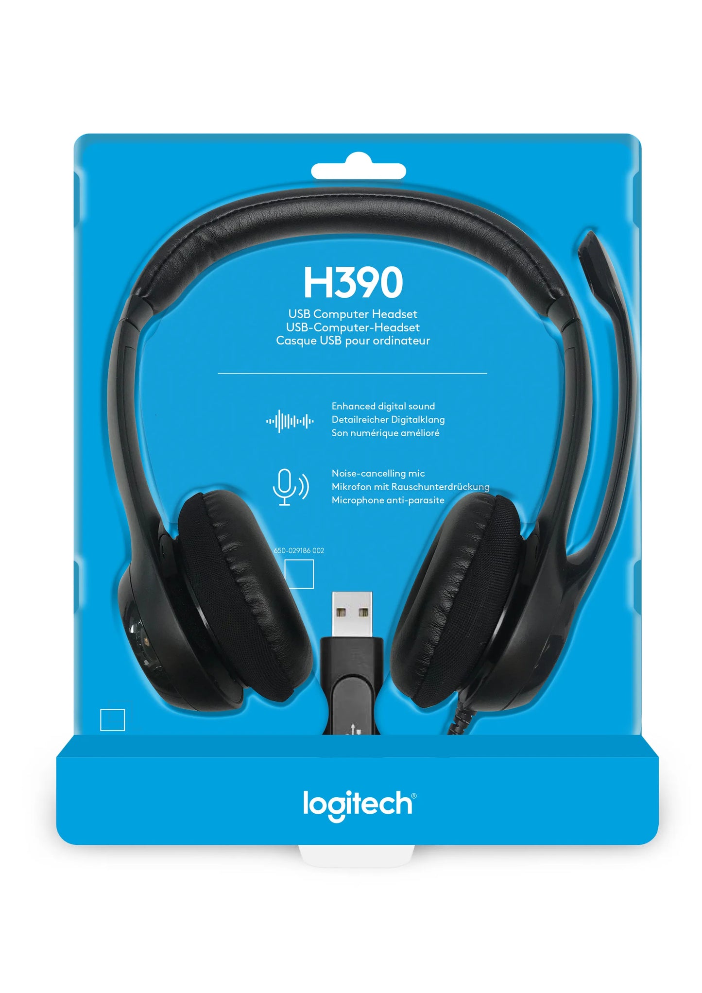 981-000406 - Logitech Headset H390 Black USB Stereo Internet headset adjustable headband Noise cancelling rotating microphone