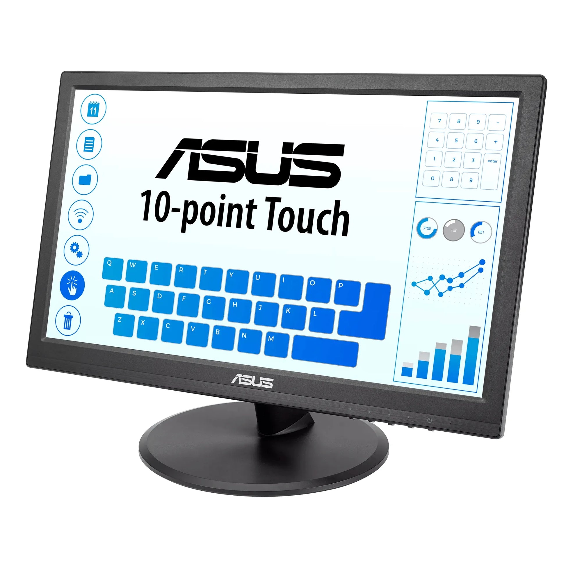 ASUS VT168HR Touch Monitor - 15.6'' (1366x768) features 10-point touch, HDMI, and low blue light for eye care.