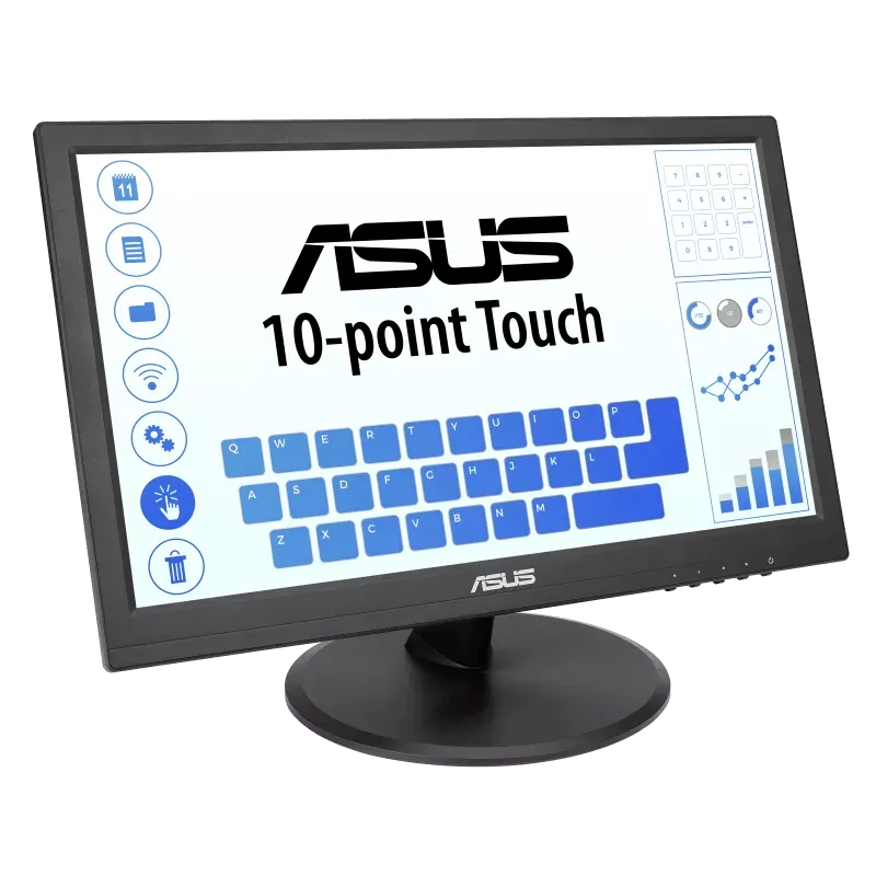 ASUS VT168HR Touch Monitor - 15.6'' (1366x768) features 10-point touch, HDMI, and eye care technology for comfort.
