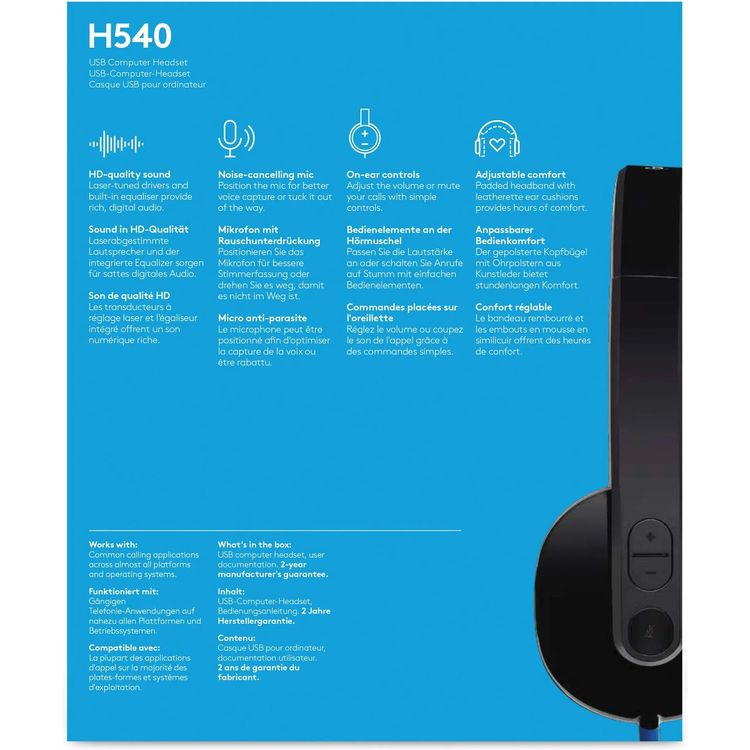 Logitech H540 USB headset side view 981-000480