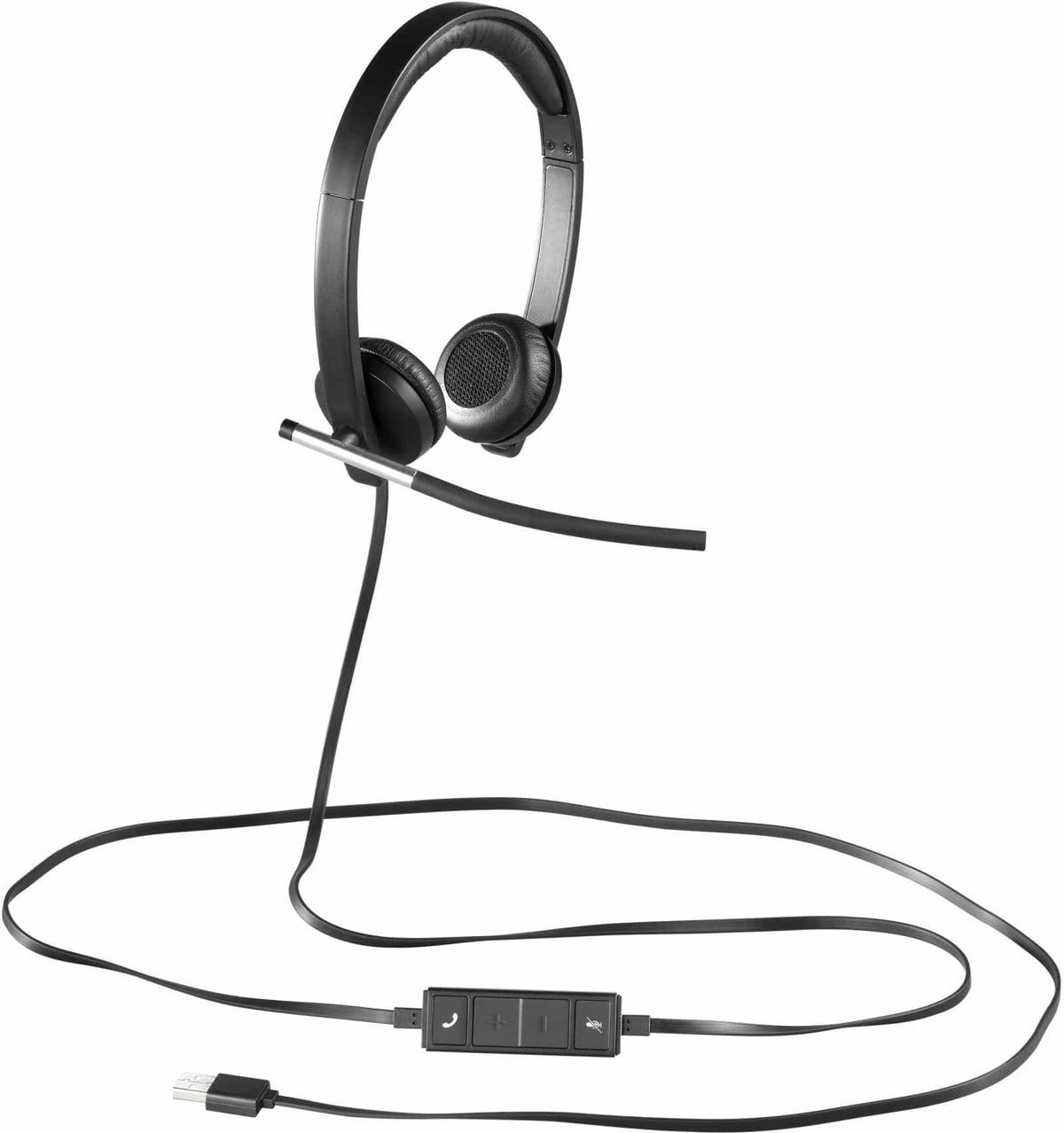 Stereo wired Logitech headset with inline controller