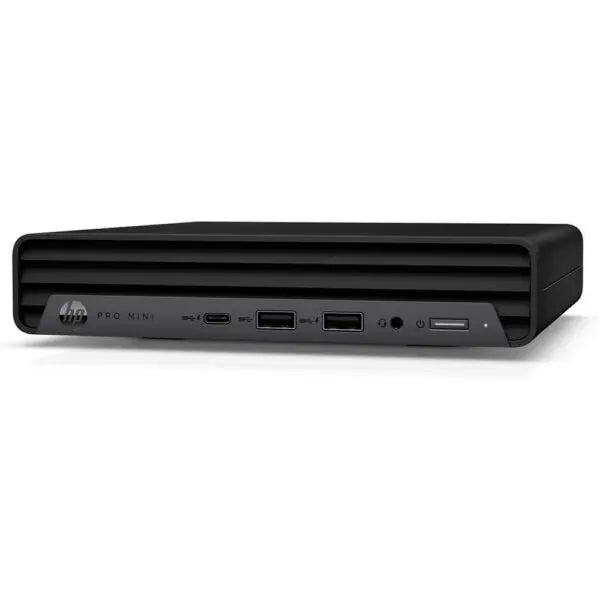 Front I/O panel of HP Pro Mini 400 G9 with USB-C and USB-A ports.

