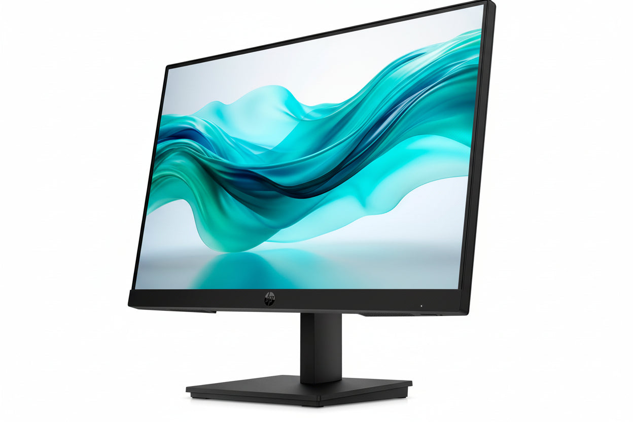 Rear panel of HP Series 3 Pro 322pf with fixed-height stand and VESA mount pattern.

