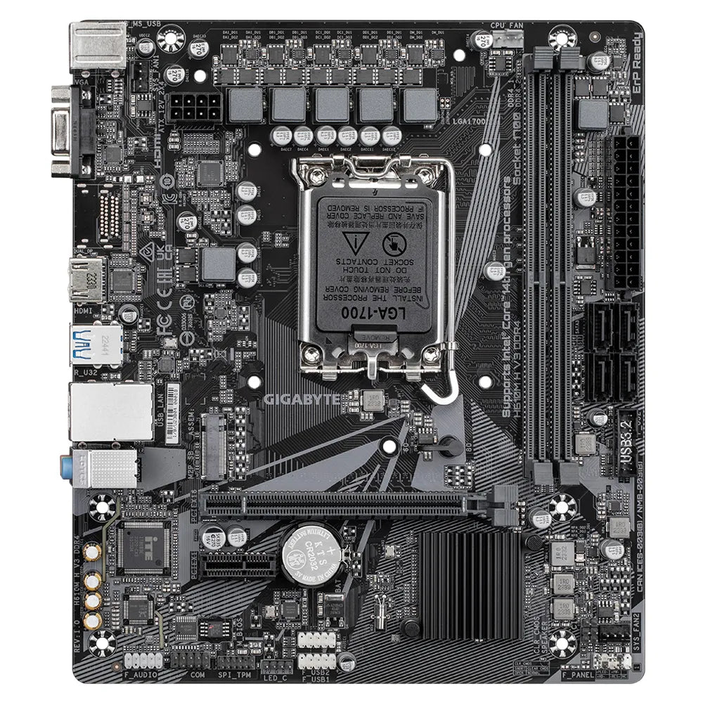 GIGABYTE Motherboard Intel® H610 Chipset for LGA 1700; 2x DDR4; 1x M2; D-Sub/HDMI; mATX