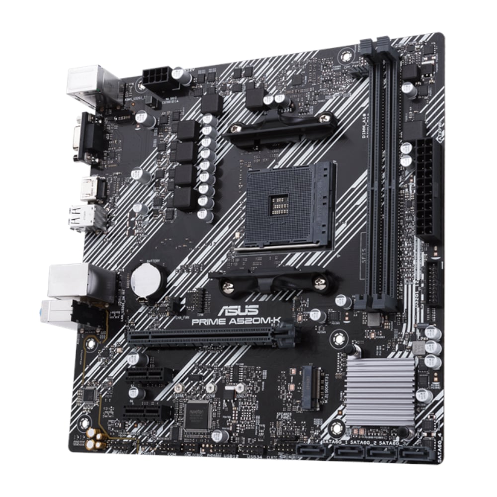 ASUS PRIME A520M-K: AMD AM4 Motherboard for Ryzen 5000 | Compact & Efficient, featuring a sleek design for optimal performance.