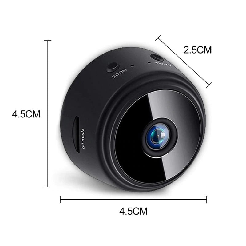 The camera placed on a shelf or desk for room monitoring.

