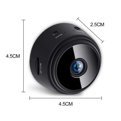 The camera placed on a shelf or desk for room monitoring.

