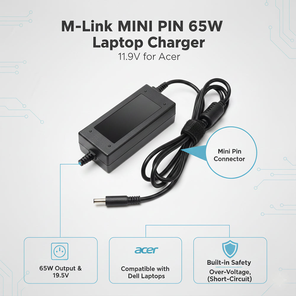 M-Link Acer Mini Pin Laptop Charger 65W 19V 4.74A AC Adapter for Acer