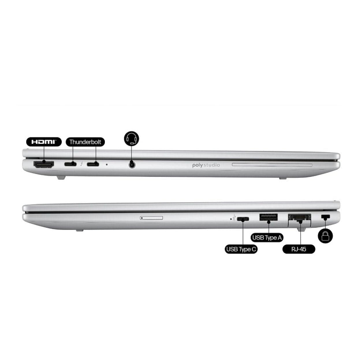 Side profile showing slim design and ports.

