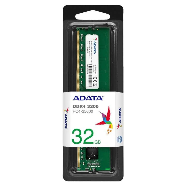 ADATA DDR4 32GB memory module packaging on a white background