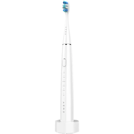 Aeno DB1S White electric toothbrush with blue bristles on a white background