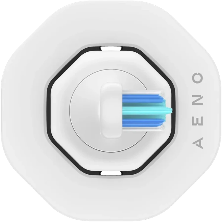 Top view of the brush head for the Aeno DB1S Sonic Electric Toothbrush on a white background