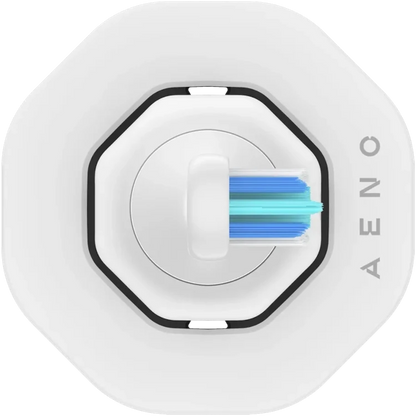 Top view of the brush head for the Aeno DB1S Sonic Electric Toothbrush on a white background