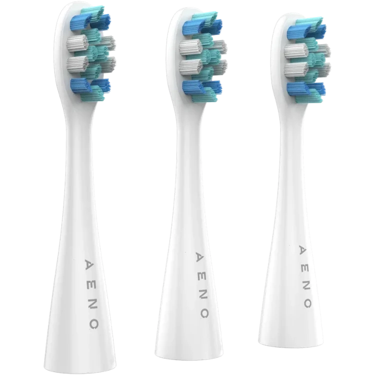 Front view of Three Aeno toothbrush heads for the Aeno DB1S Smart Sonic Toothbrush on a white background