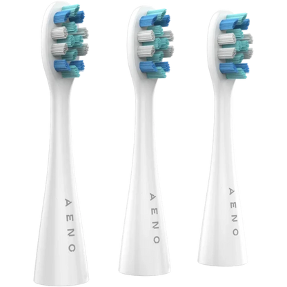Front view of Three Aeno toothbrush heads for the Aeno DB1S Smart Sonic Toothbrush on a white background