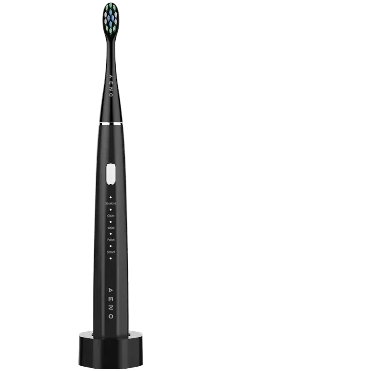 Black electric DS2S toothbrush with visible brand 'Aeno' on a white background