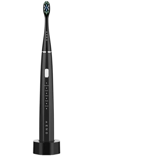 Black electric DS2S toothbrush with visible brand 'Aeno' on a white background