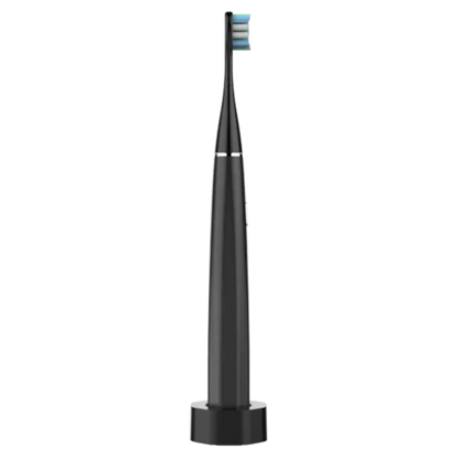 Side view of Aeno DS2S Black electric toothbrush with blue bristle head on a white background