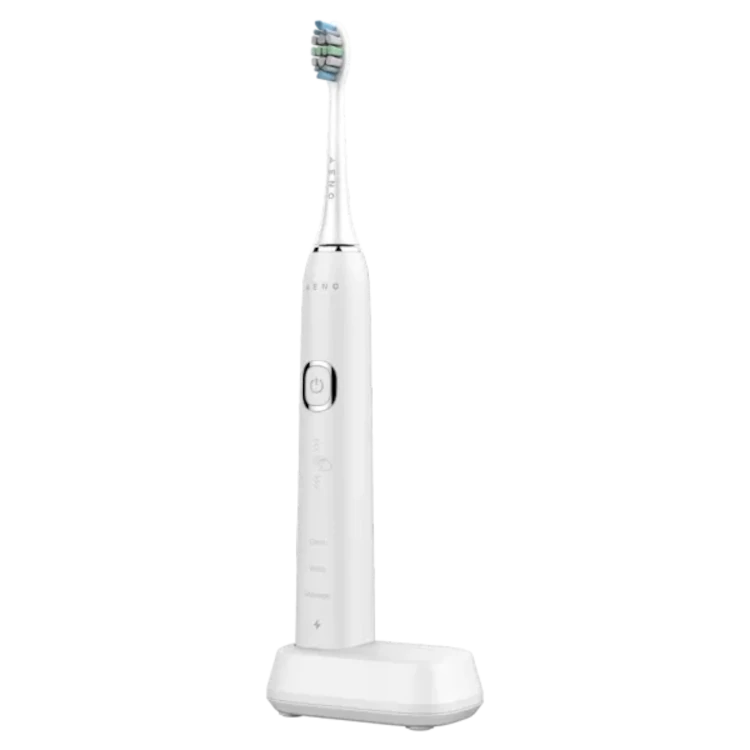 Side view of the white Aeno DB3 Smart Sonic electric toothbrush on a white background