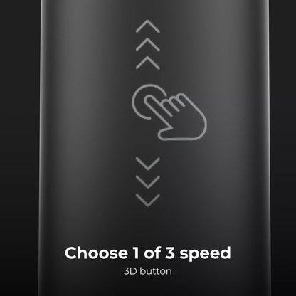 Aeno DB4 Toothbrush handle with 3D button illustration and text 'Choose 1 of 3 speed' on a black background