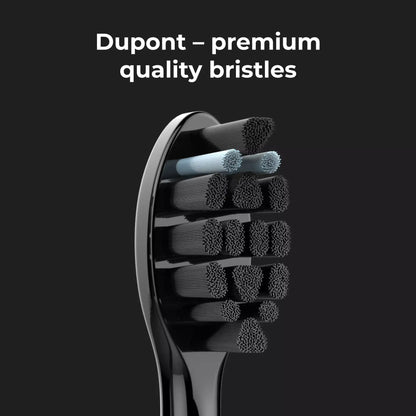 Electric toothbrush head with Dupont premium quality bristles on a black background