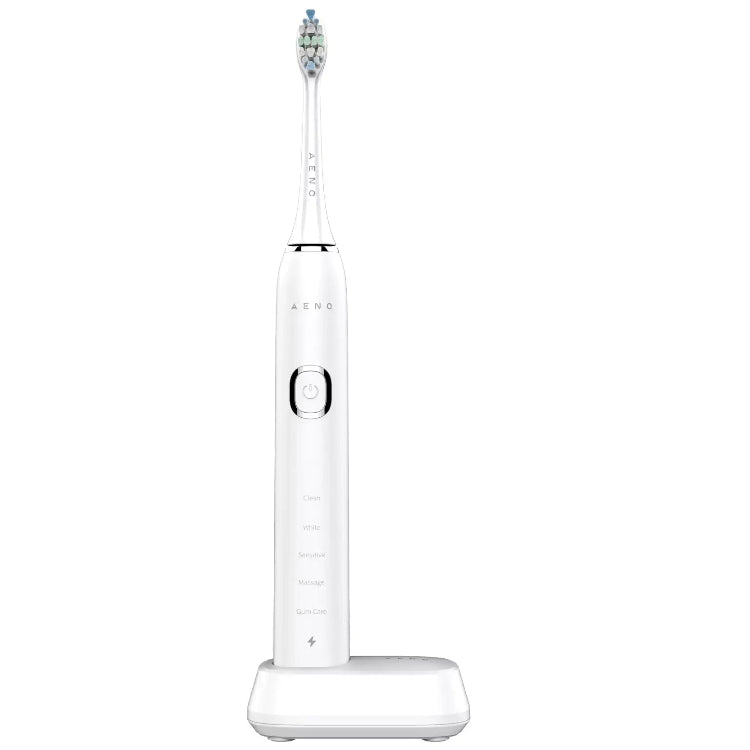 Front view of the White Aeno DB5 Sonic electric toothbrush on a white background